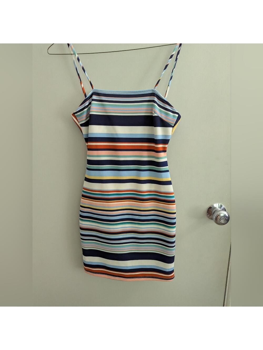 Blue Blush Small Summer Multicolor Striped Mini Dress Tie Back Summer Vacation
